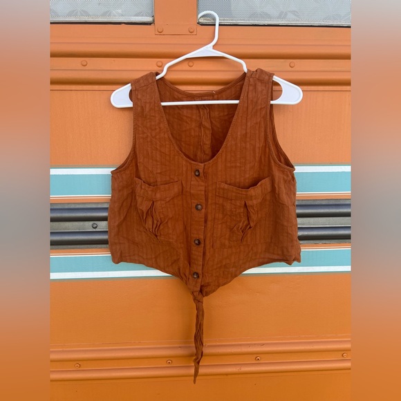 Orange Button Down Tie Top - Picture 1 of 2